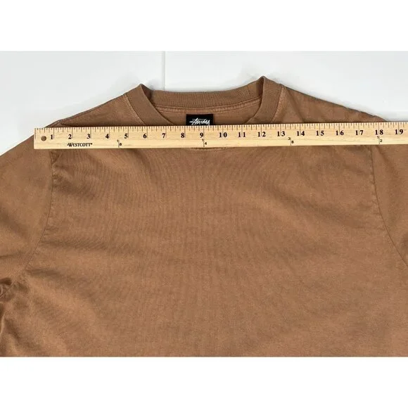 Stussy Pigment Dyed Long Sleeve Tee Men’s Medium Cotton Brown Crewneck 1140319 - Picture 14 of 15
